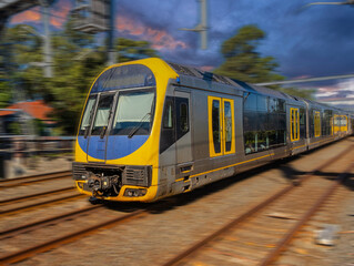 Naklejka premium Passenger Train going through Summer Hill train station a suburban Sydney train Station NSW Australia