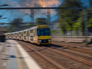 Passenger Train going through Summer Hill train station a suburban Sydney train Station NSW Australia