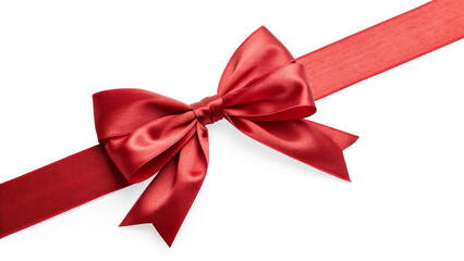 Fototapeta premium Vibrant Red Satin Ribbon Bow for Gifts, Perfect for Gift Wrapping, Party Supplies, Christmas Day Celebrations, and Special Occasions, Elevate Your Presents on Transparent Background.