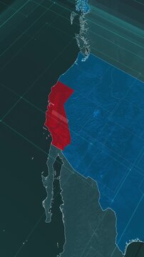 Vertical portrait, zoom in to the map of California state, with text and textless