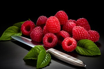  Minimalist Still Life of Raspberries and Knife 