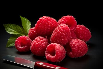  Minimalist Still Life of Raspberries and Knife 