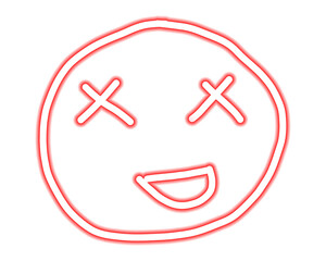 Obraz premium Red Neon Outline Dead Face Emoji Icon Isolated on White