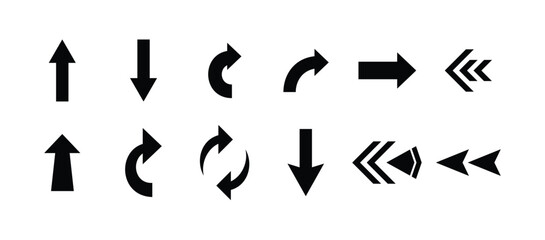 Flat Arrow Collection. Arrows set of black icons. Arrow icon. Arrow vector collection. Arrow. Cursor. Modern simple arrows.  Vector illustration.