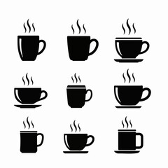 Coffee Cup Silhouette Set Vector – Hot Beverage Icons Collection