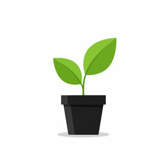 Green Plant in Black Flowerpot Icon – Minimal Botanical Growth Symbol on White Background