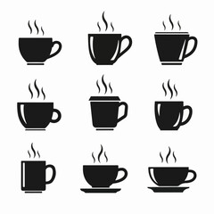 Obraz premium Coffee Cup Silhouette Set Vector – Hot Beverage Icons Collection