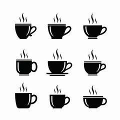 Obraz premium Coffee Cup Silhouette Set Vector – Hot Beverage Icons Collection