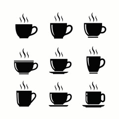 Coffee Cup Silhouette Set Vector – Hot Beverage Icons Collection