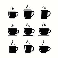 Coffee Cup Silhouette Set Vector – Hot Beverage Icons Collection