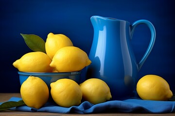 Lemons in a Blue Pitcher Still Life Photograph