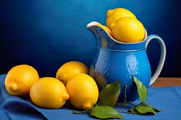 Lemons in a Blue Pitcher Still Life Photograph