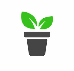 Green Plant in Black Flowerpot Icon – Minimal Botanical Growth Symbol on White Background