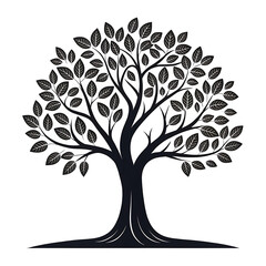 Obraz premium Tree Silhouette: A stylized silhouette of a robust tree, its branches reaching skyward, its roots firmly grounded, symbolizing growth, strength, and connection.