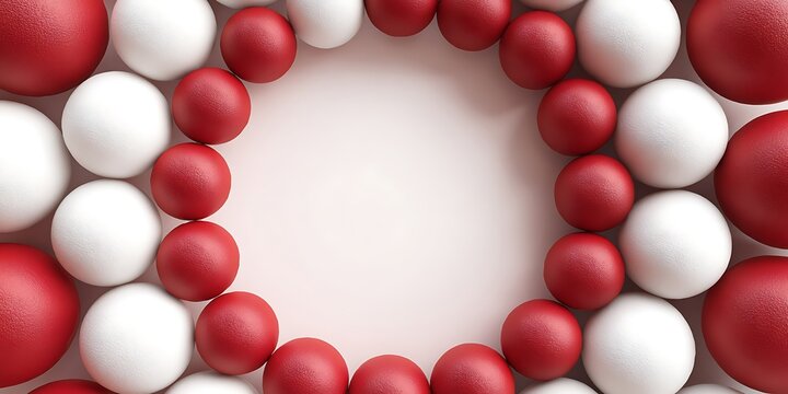 Red and white spheres forming a circle isolated on white background