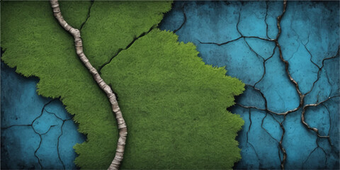 A rough, textured wall pattern of cracked green tree bark with a grunge surface