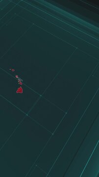Vertical portrait, zoom in to the map of Hawaii state, with text and textless