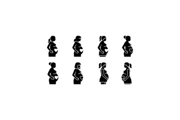 Silhouettes of pregnant women in various stages, great for pregnancy announcements, prenatal care materials, maternity websites, and parenting resources.