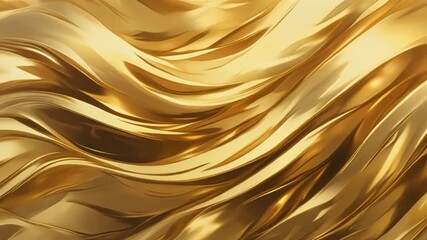 Abstract close-up of flowing golden metallic waves with reflective surface and dynamic texture. - Powered by Adobe