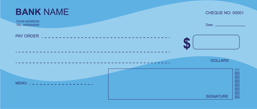 Blank cheque for managing finances, Blank Personal Cheque, Payment by cheque concept.