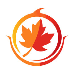 Thanksgiving day maple leaf swirl emblem in orange vector illustration