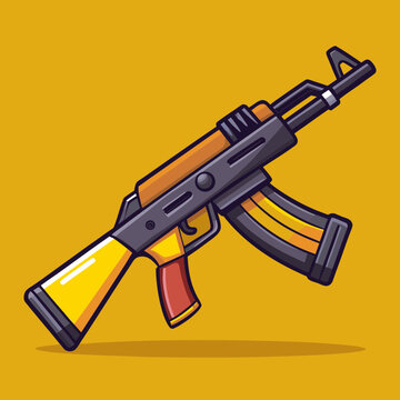 Cartoon illustration of ak 47 assault rifle art on transparent background