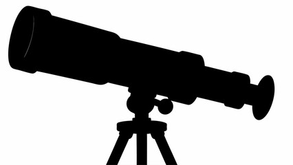 Silhouette of a telescope on a tripod used for astronomical observation and stargazing at night sky