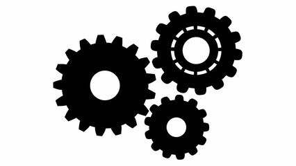 Three interlocking gears depicted in black against a white background in a simple graphic style
