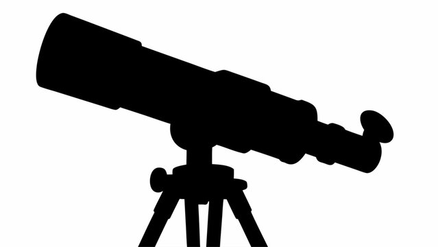 Silhouette of a telescope on a tripod stand used for astronomical observation and exploration of space