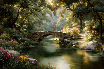 Tranquil Stone Bridge Amidt Verdant Wilderness: A Hiden Natural Sanctuary