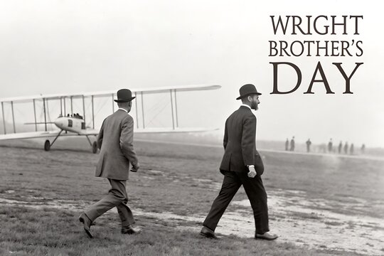Wright Brothers Day: Vintage Photo Of Men Walking On Airfield Beside Early Biplane

