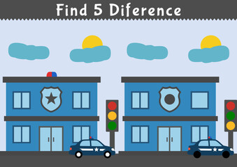 Find 5 differences between the two police stations and patrol cars. Fun educational puzzle for kids. © achmad