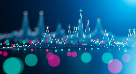 Abstract financial chart with line graph showing stock market trends on dark blue background