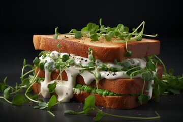 Grilled Sandwich with Microgreens and Creamy Sauce Drizzle