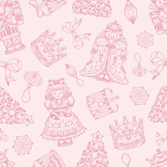 Christmas Seamless Pattern, Pastel Snowman and Santa Ornament Digital Paper, Holiday Sweet