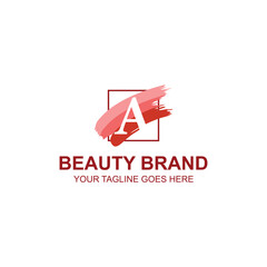 Letter A Brush Stroke Beauty Brand Logo Design for Makeup with Creative Illustration