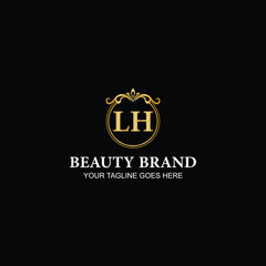 Luxury Golden Letter LH Beauty Brand Logo Design with Creative Illustration