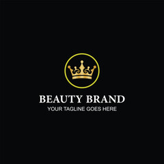 Luxury Golden Crown Royal Beauty Brand Logo in Circle with Creative Illustration