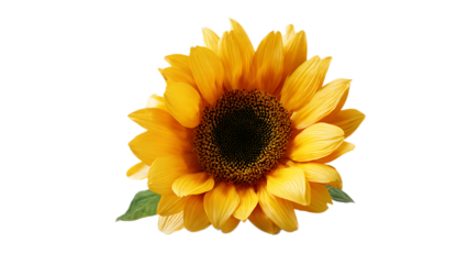 A close up shot of a vibrant sunflower with yellow petals and a dark center on a black background