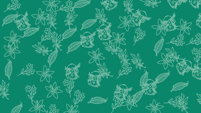 White floral and leaf patterns on a teal background, perfect for springthemed designs, feminine branding, or botanicalinspired projects. Vibrant and elegant contrast.