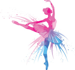Watercolor ballerina silhouette, graceful ballet dancer pose, pink purple blue tutu brush strokes, elegant dance art, performance, motion, creativity, ballerina silhouette, graceful ballet  © Creatives World