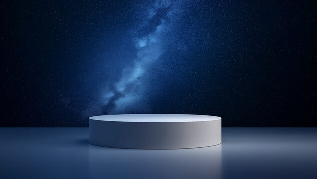 White Round Podium Against Starry Sky isolated on a transparent background