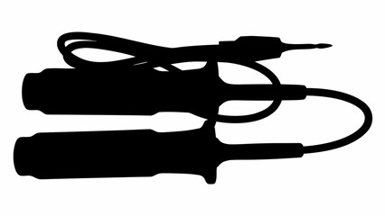 Silhouette of two oscilloscope probes with cables and connectors in a stacked arrangement style