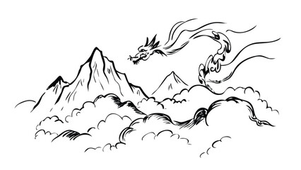 Minimalist Dragon Sketch (Sumi-e Ink Drawing)