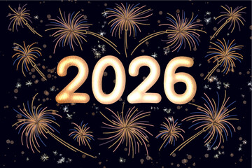 New Year 2026 Text with Sparkling Fireworks Background