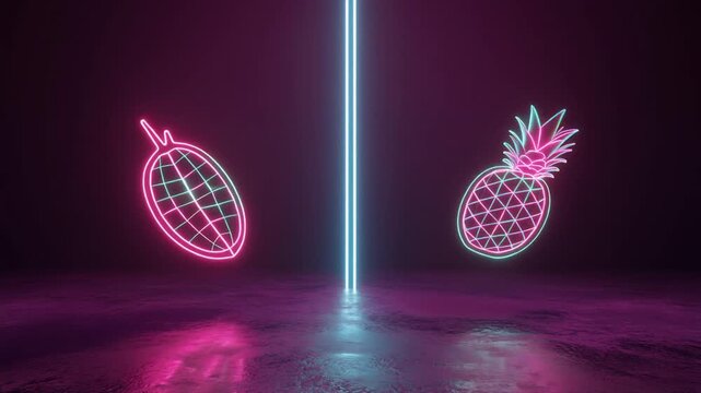 Gallery-clean frame with sapphire-to-fuchsia gradient; trio falls in slow motion and snaps to precise symmetrical positions with subtle floor reflections and a single soft prism flare across the backg