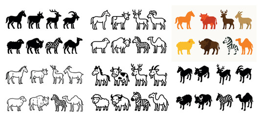 Obraz premium Cartoon farm and wild animals collection