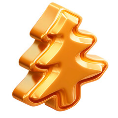 Golden 3D christmas tree png icon on a transparent background