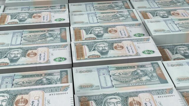 Mongolia 1,000 Tugrik Banknote Horizontal 3D Animation ? Realistic Motion, Finance, Economy, Business Investment, Money Flow, and Currency Visualization