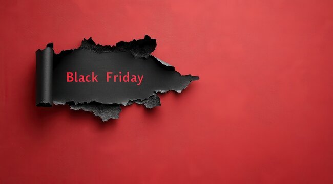 Dynamic black Friday promotion on torn red background